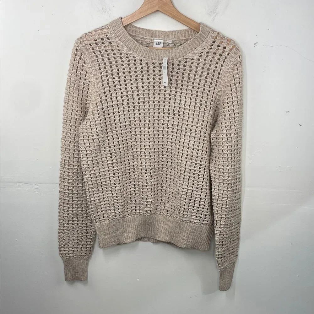 GAP Women's Light Tan open Knit Sweater with shimmery thread size small